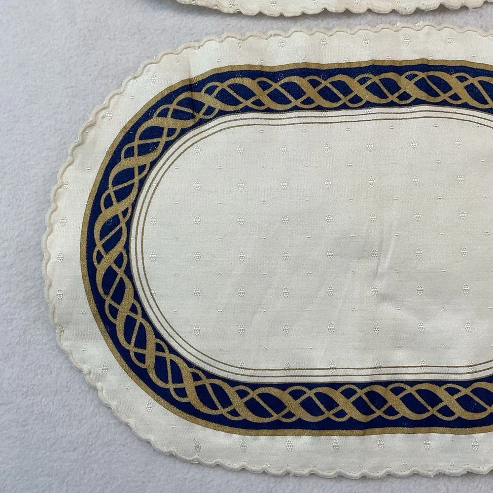 Lenox Hamilton Oval Placemats Cloth Set Of 2 Ivory Gold Navy Blue Vintage Lot #2